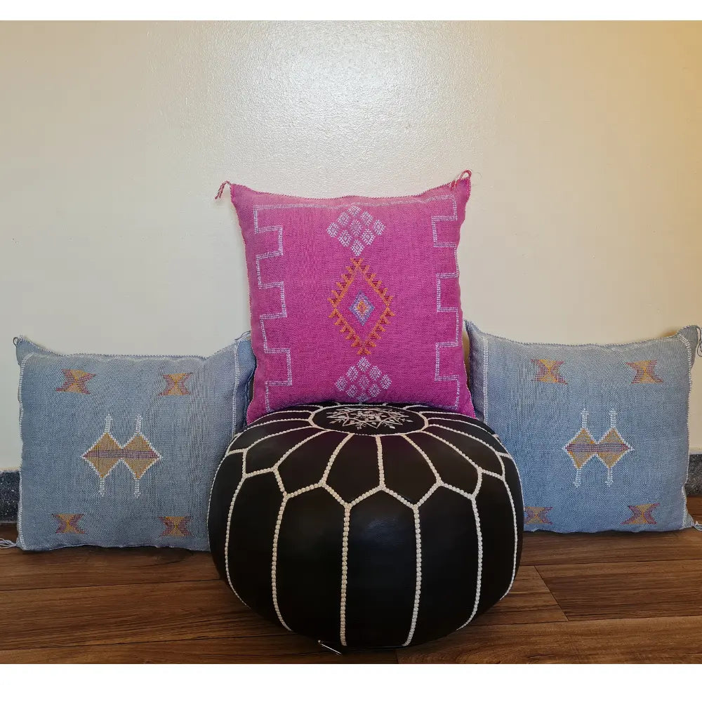 Set of 2 Fuchsia Pink Sabra Silk Pillows – Playful Moroccan Cushions - Berber Handcrafts