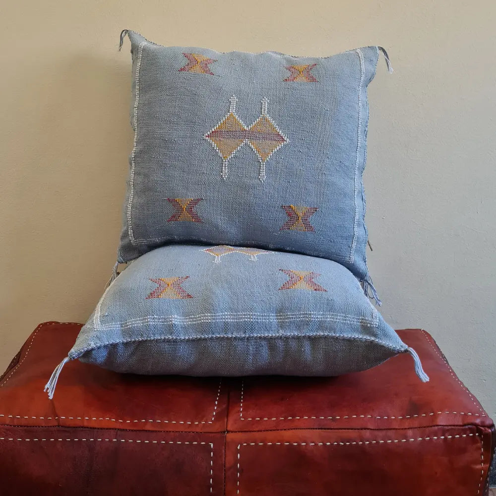 Set of 2 Soft Grey Sabra Silk Pillows – Subtle Moroccan Cushions with Pastel Patterns - Berber Handcrafts