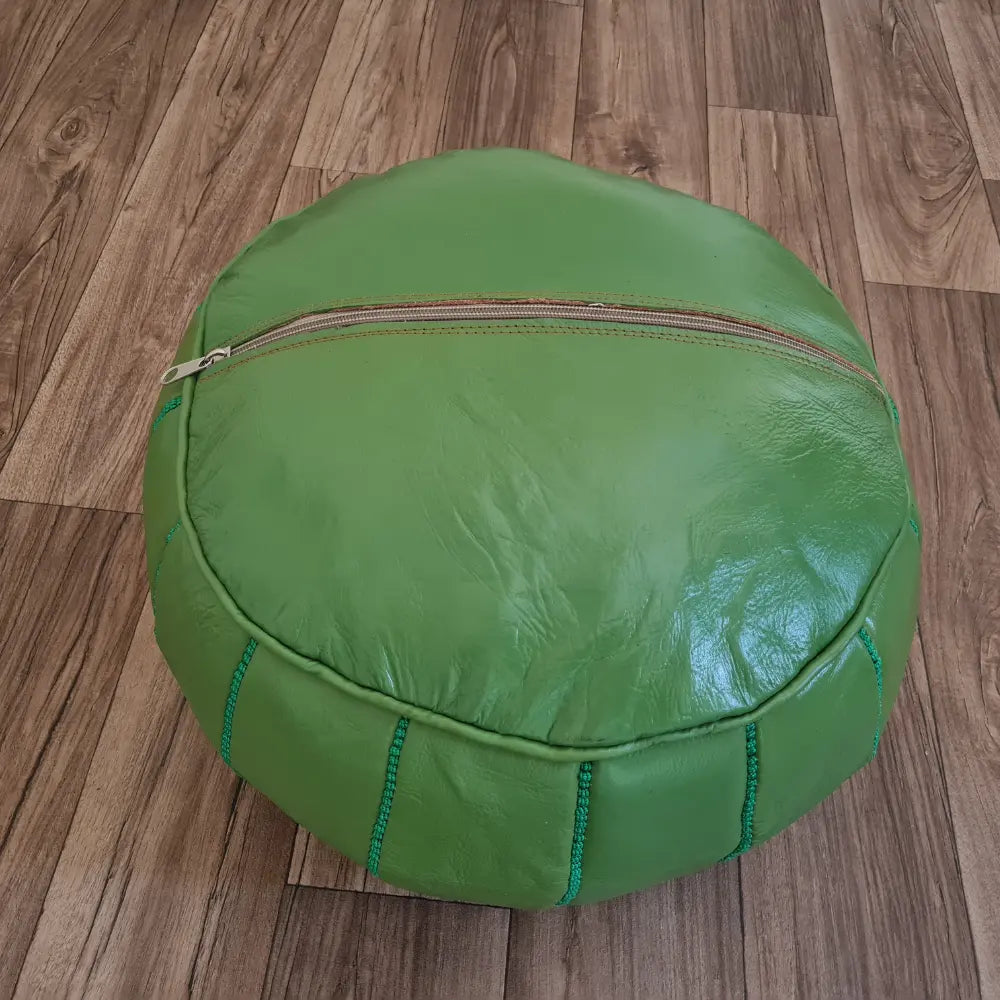 Green Moroccan Leather Pouf – Fresh & Vibrant Look
