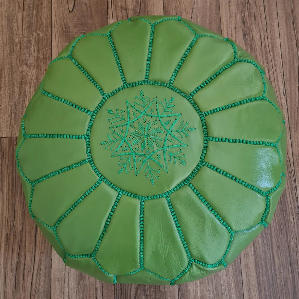 Green Moroccan Leather Pouf – Fresh & Vibrant Look