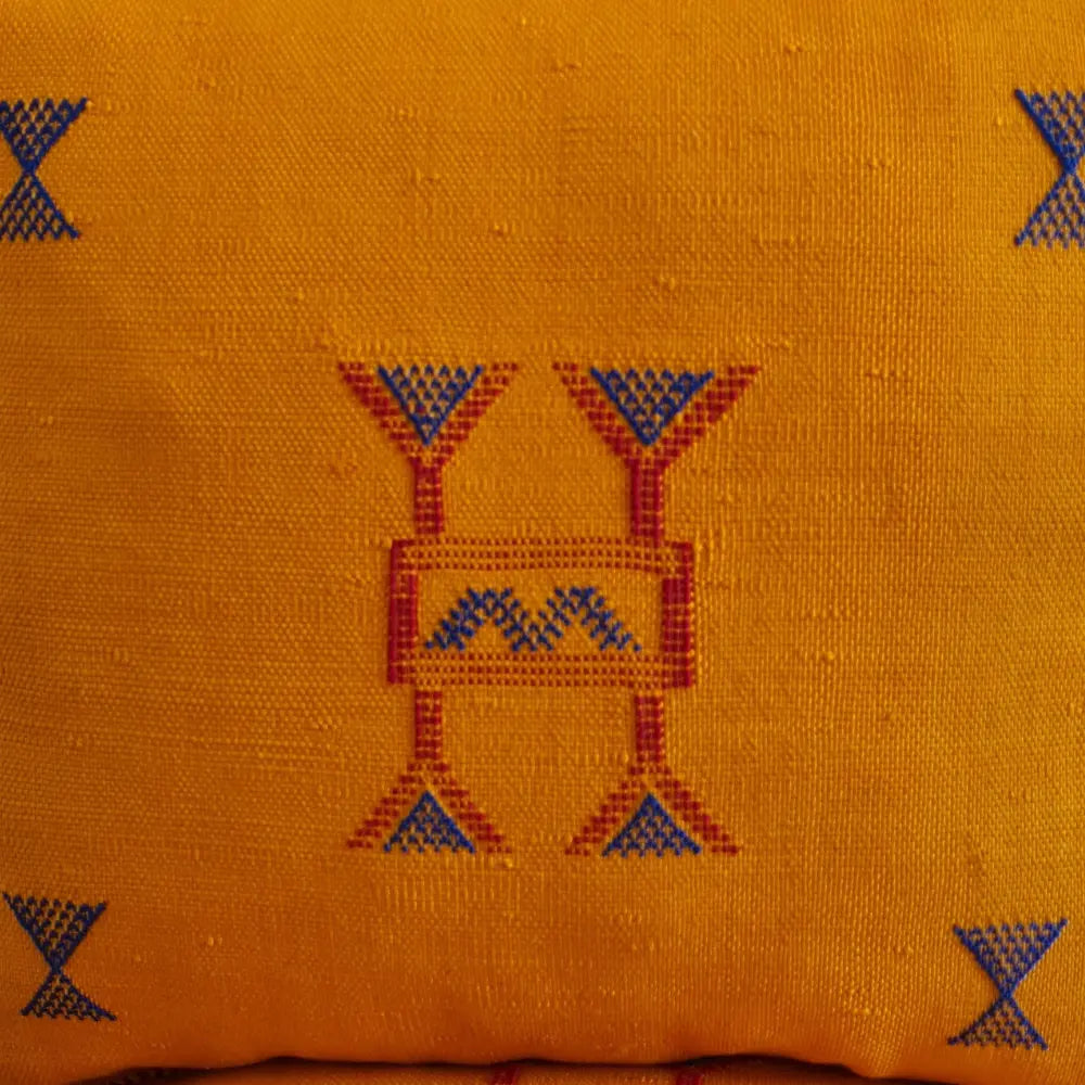 Set of 2 Deep Mustard Sabra Silk Pillows – Minimalist Moroccan Cushion Covers - Berber Handcrafts