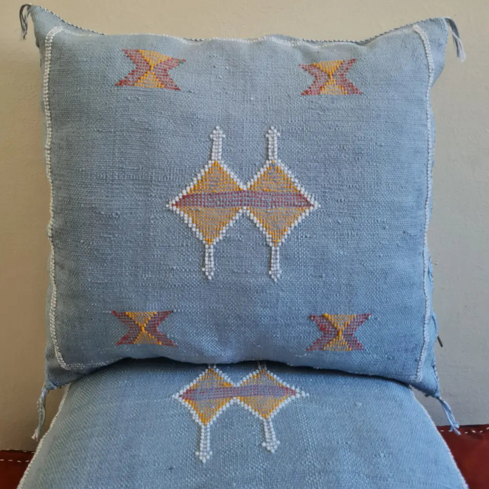 Set of 2 Soft Grey Sabra Silk Pillows – Subtle Moroccan Cushions with Pastel Patterns - Berber Handcrafts