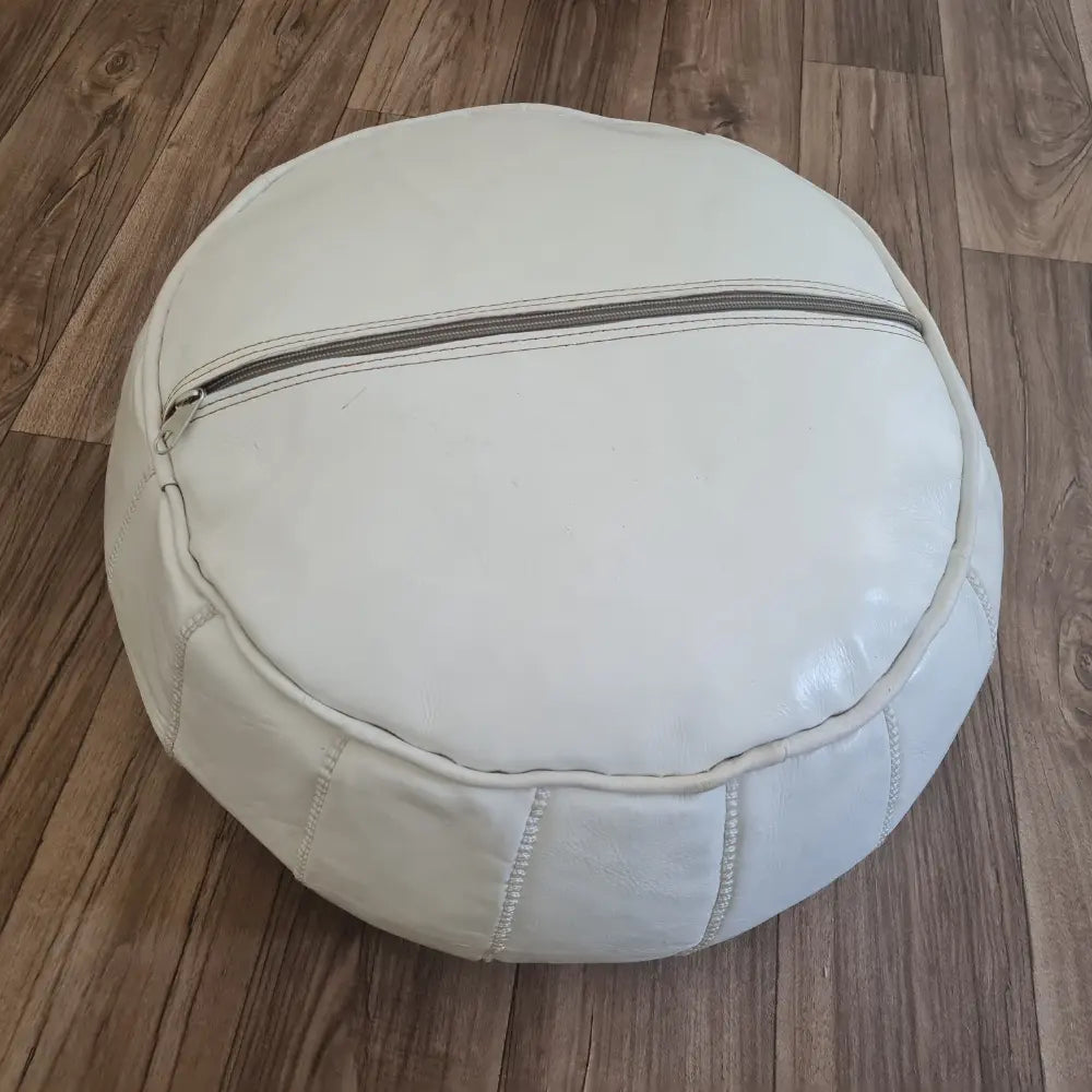 White Moroccan Leather Pouf – Clean and Elegant Look