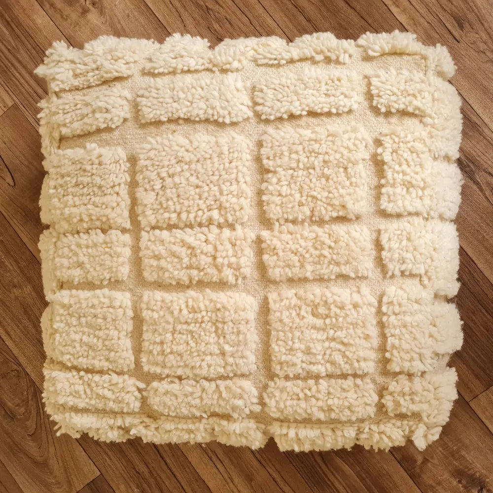 Moroccan Pouf – Cream with Subtle Raised Square Pattern