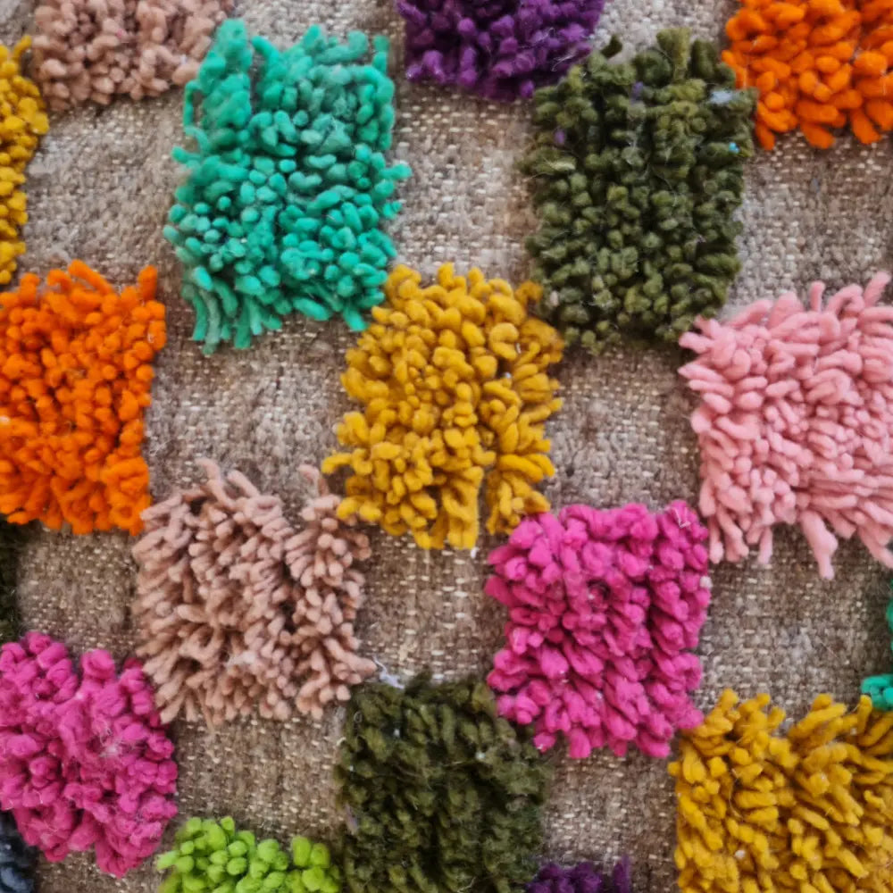 Colorful Moroccan Pom-Pom Pouf – Handmade Wool Floor Cushion