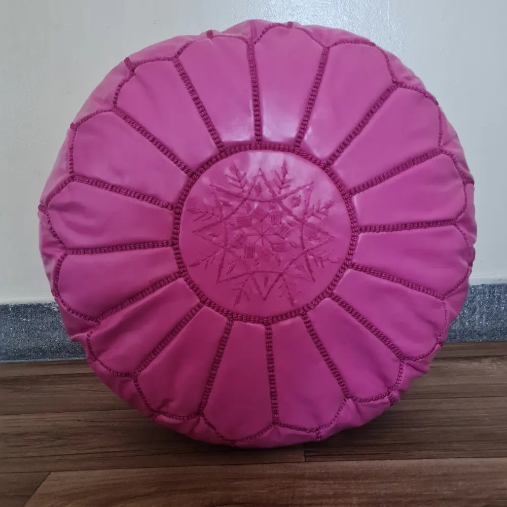 Pink Moroccan Leather Pouf – Feminine Boho Ottoman