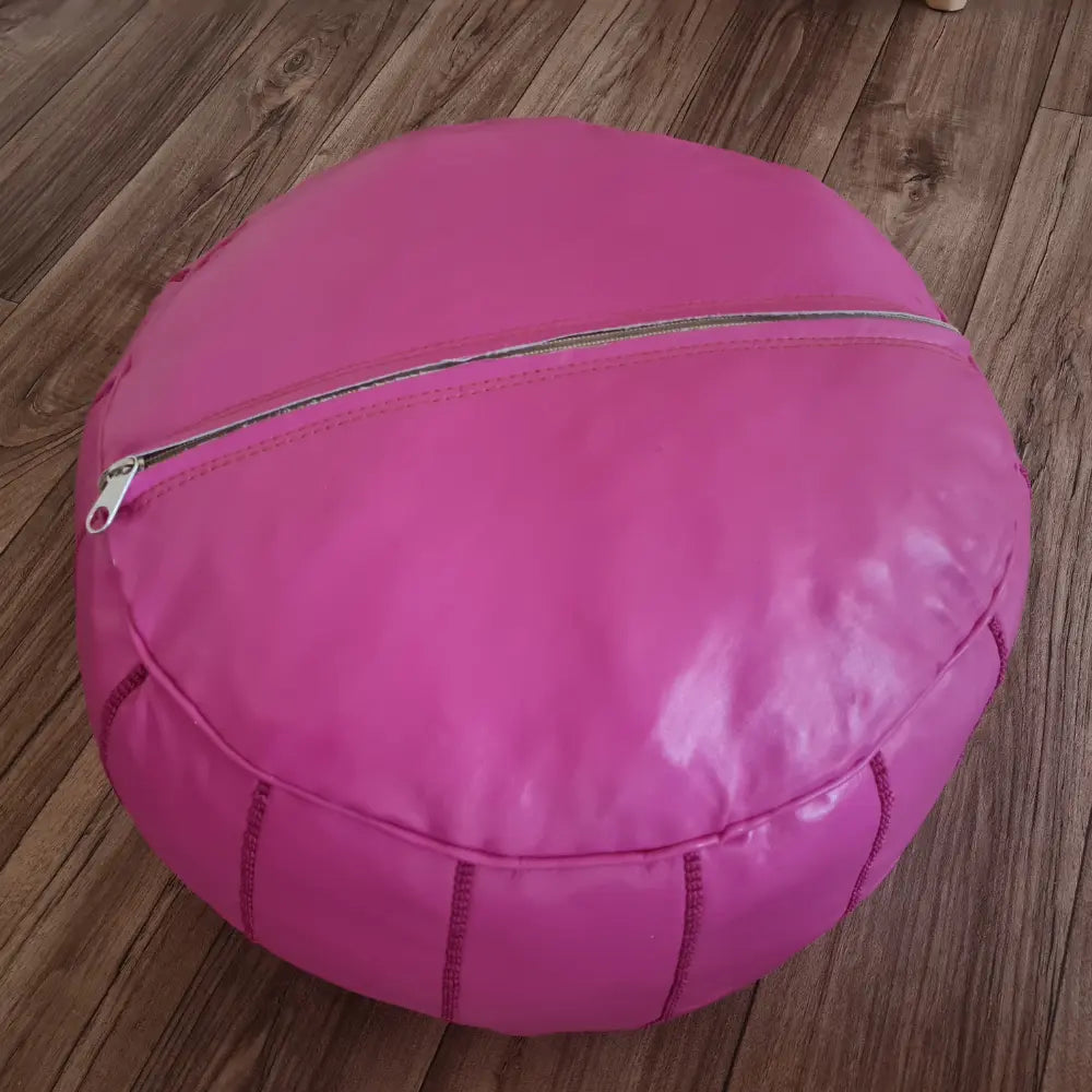 Pink Moroccan Leather Pouf – Feminine Boho Ottoman