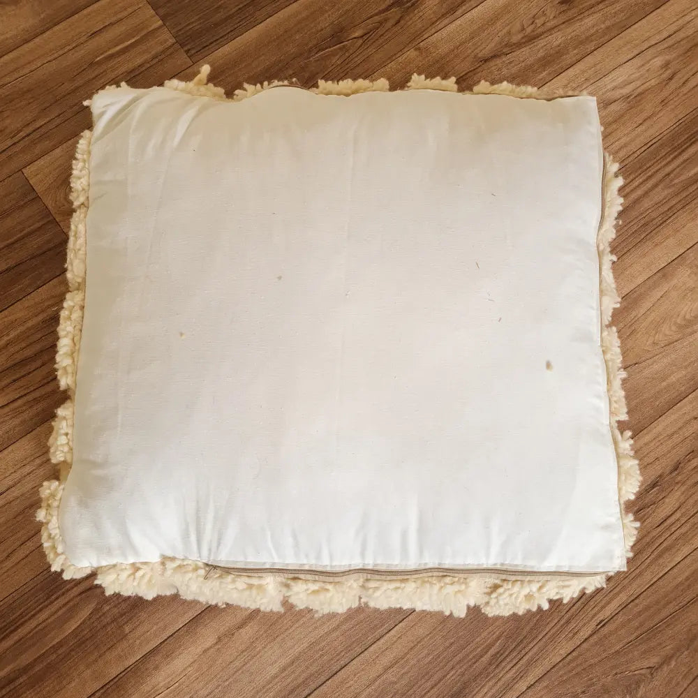 Moroccan Pouf – Cream with Subtle Raised Square Pattern
