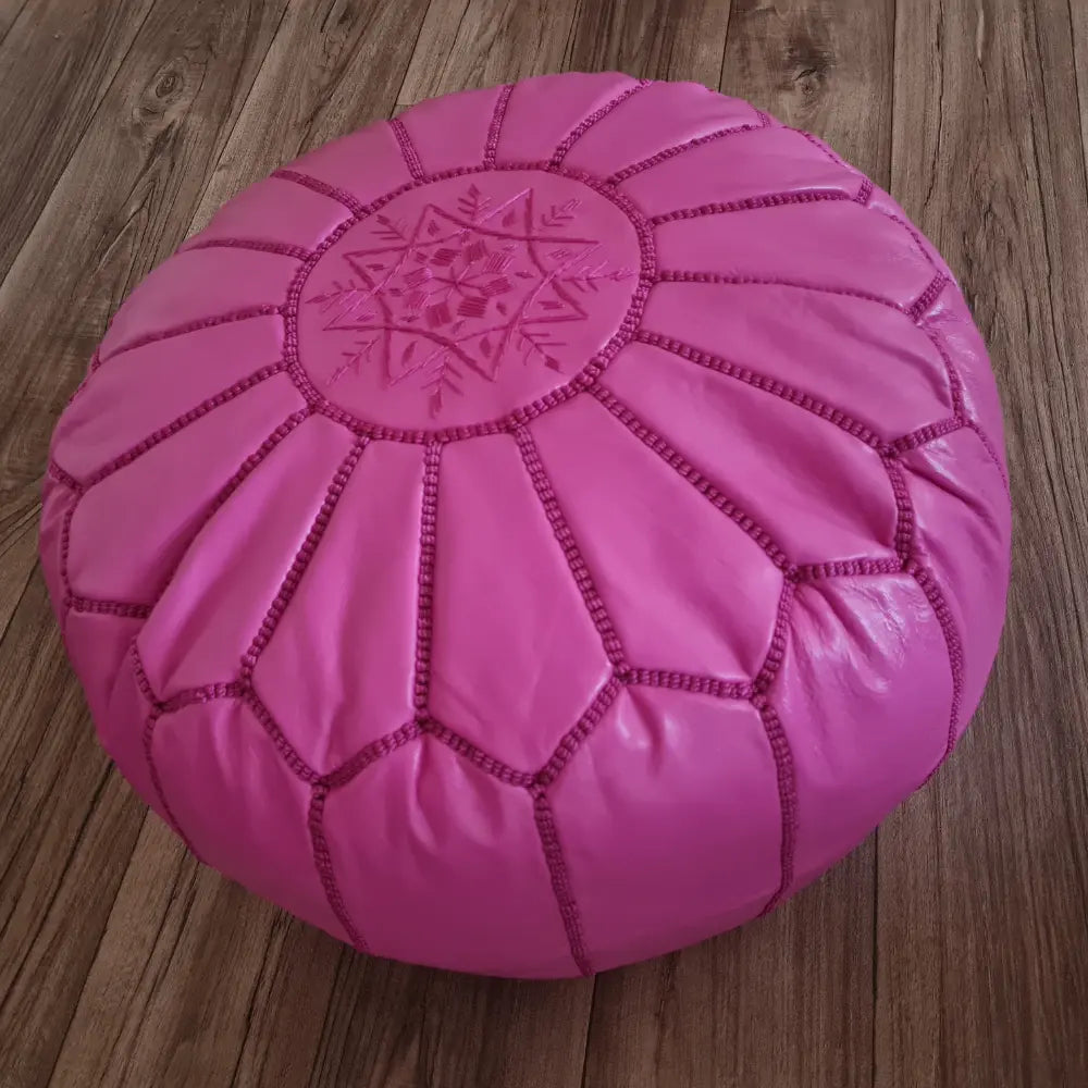Pink Moroccan Leather Pouf – Feminine Boho Ottoman
