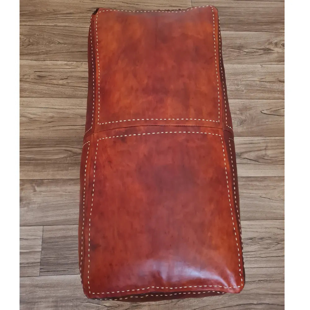 Rectangular Brown Moroccan Leather Pouf – Lounge Ottoman Bench