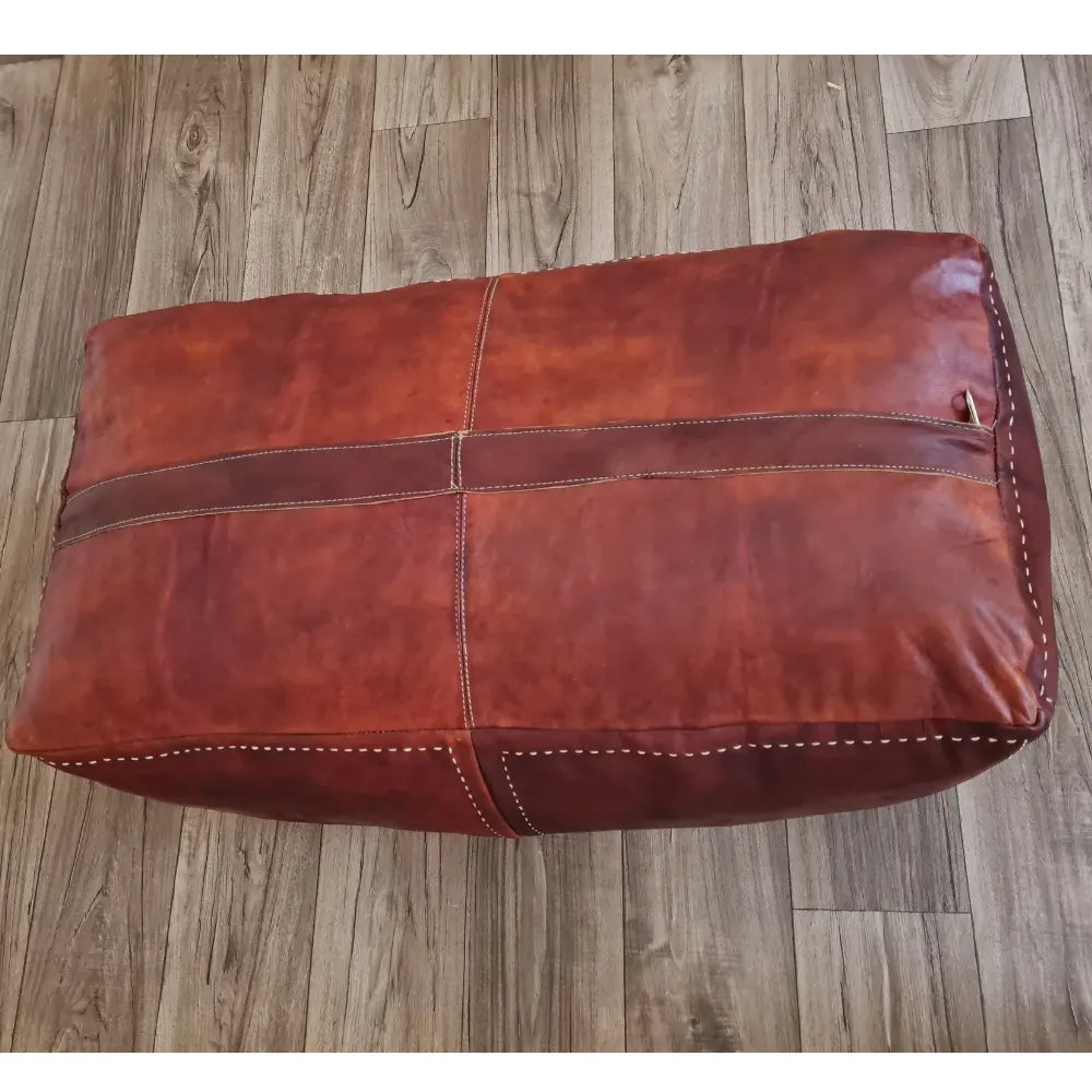 Rectangular Brown Moroccan Leather Pouf – Lounge Ottoman Bench