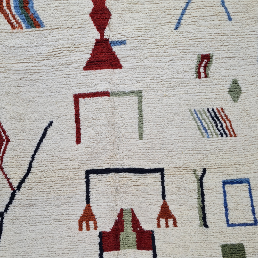 Moroccan Abstract Symbols Rug – Unique Handwoven Azilal Carpet – Custom Size - Berber Handcrafts