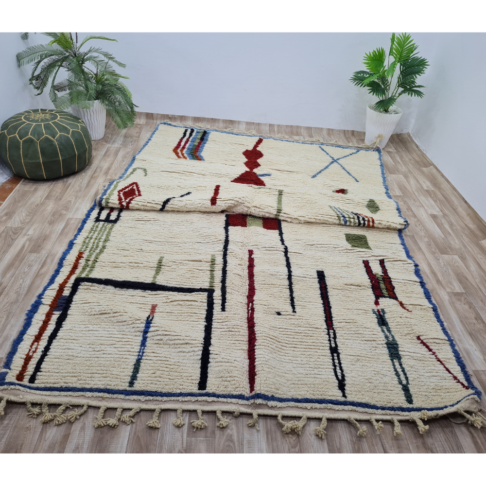 Moroccan Abstract Symbols Rug – Unique Handwoven Azilal Carpet – Custom Size - Berber Handcrafts