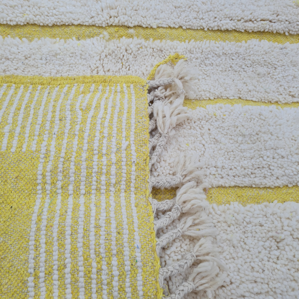 Handwoven Moroccan Rug with Minimalist Yellow Stripes – Beni Ourain Style – Custom Size - Berber Handcrafts