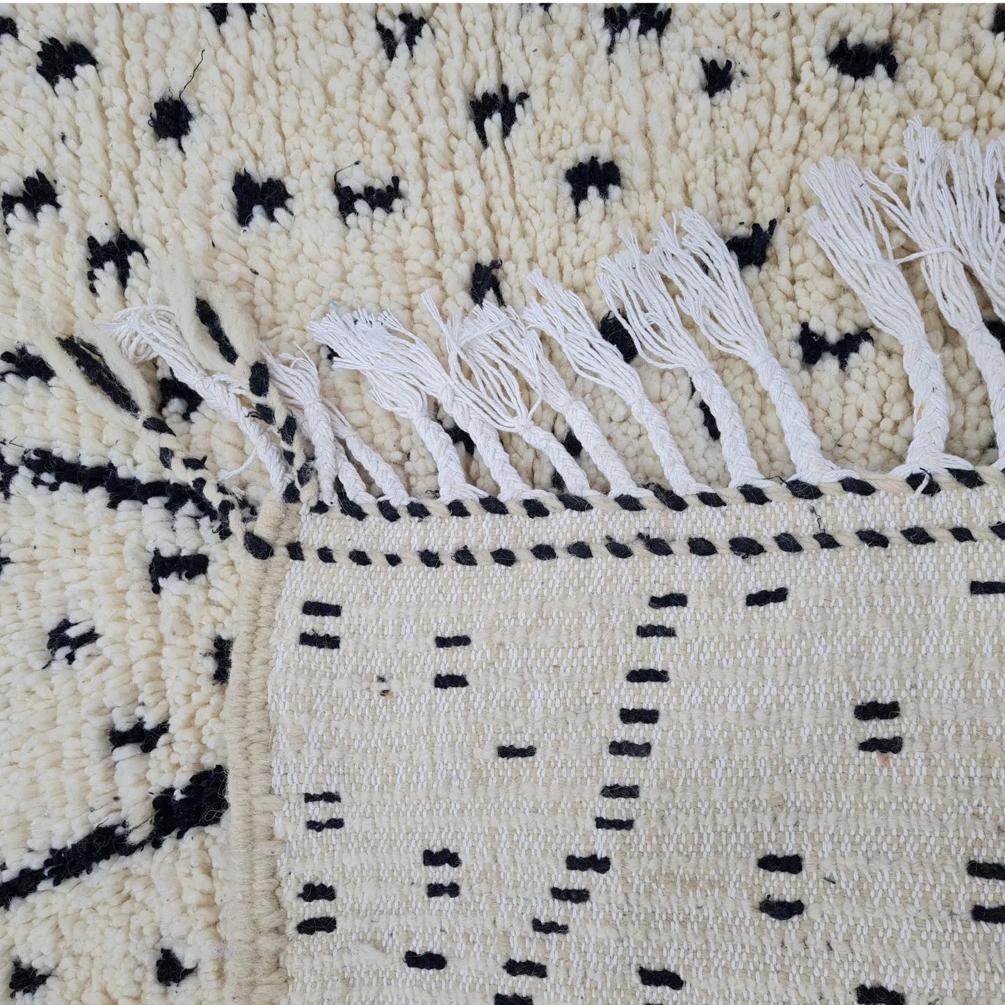 Beni Ourain Moroccan Rug – Ivory Wool with Black Diamond Pattern – Custom Size - Berber Handcrafts