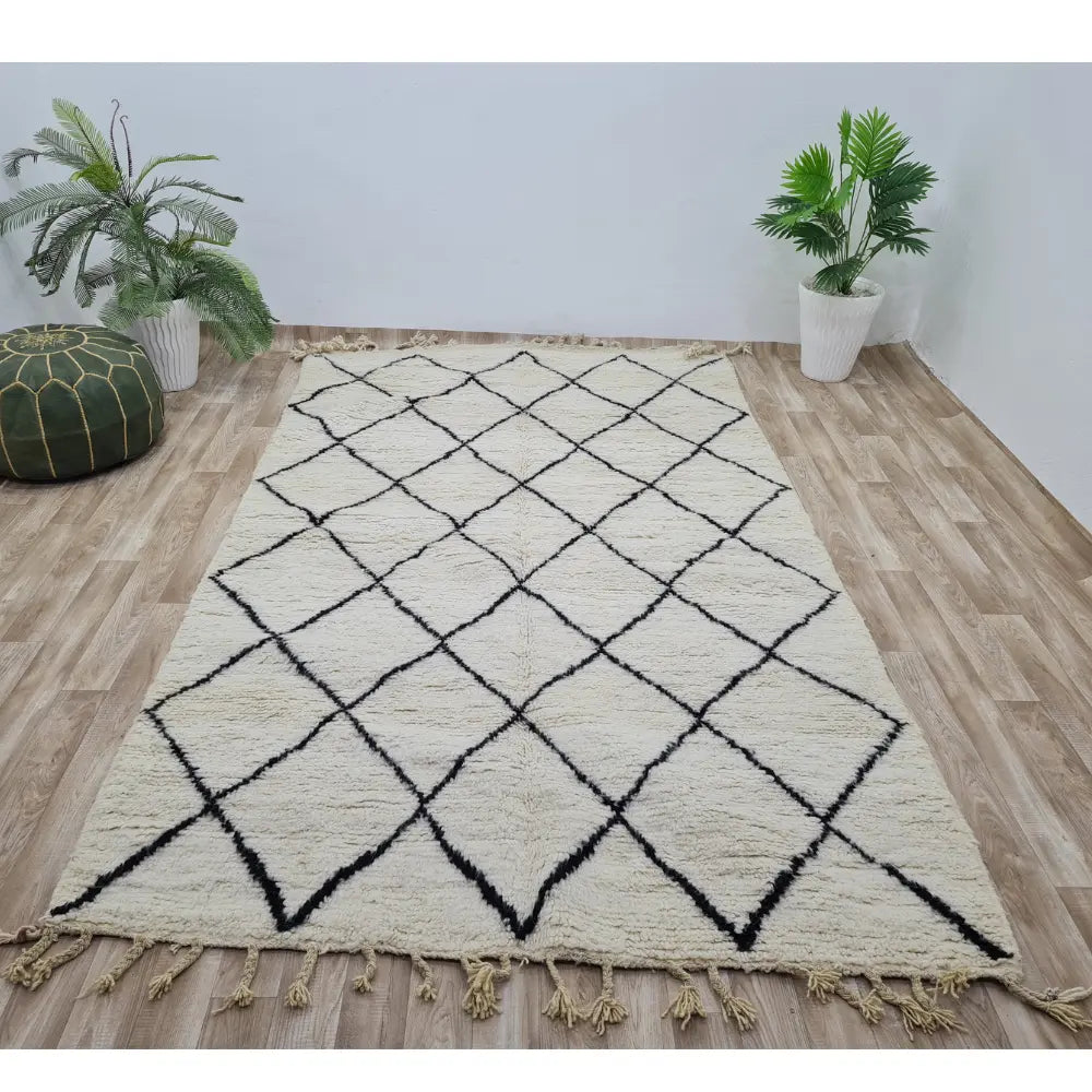 Beni Ourain Moroccan Rug – Minimalist Black Diamond Wool Carpet– Custom Size - Berber Handcrafts