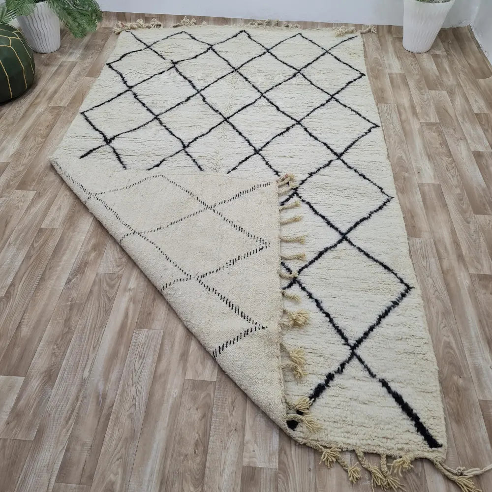 Beni Ourain Moroccan Rug – Minimalist Black Diamond Wool Carpet– Custom Size - Berber Handcrafts