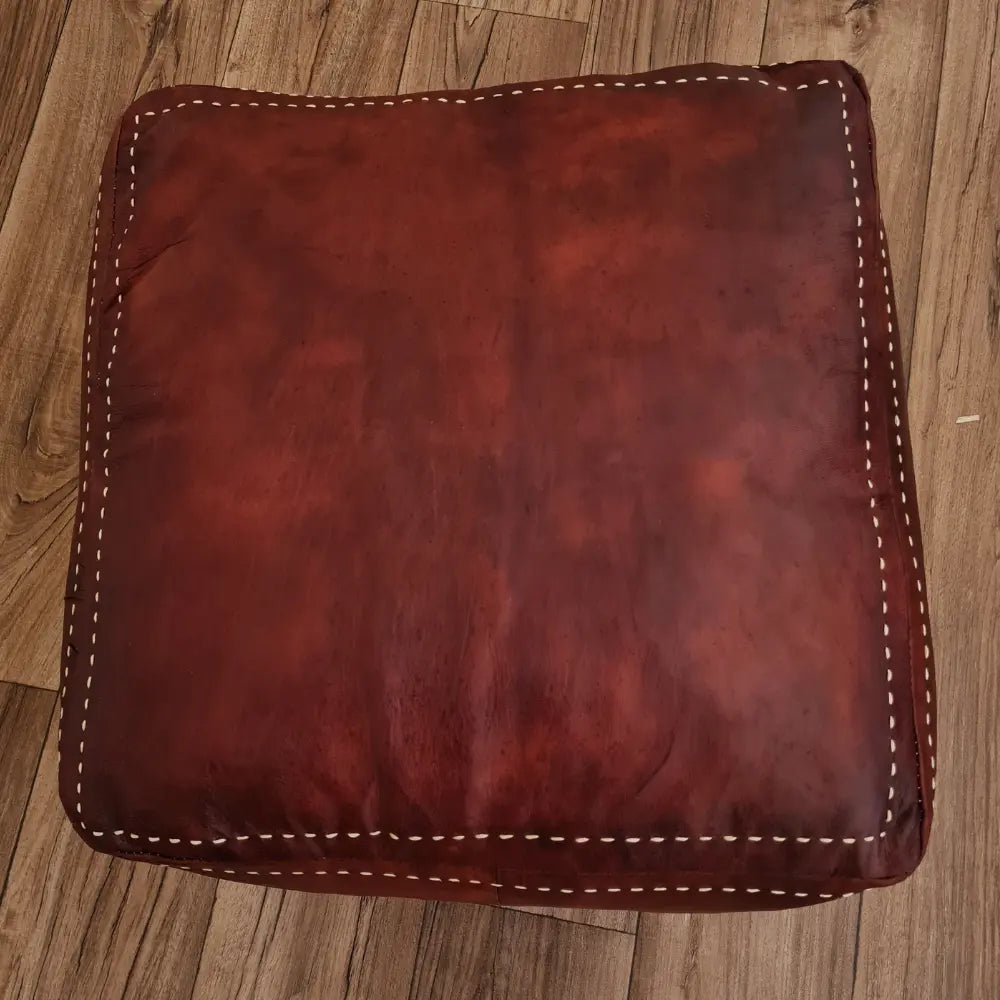 Brown Moroccan Leather Pouf – Minimalist, Earthy & Artisan-Crafted