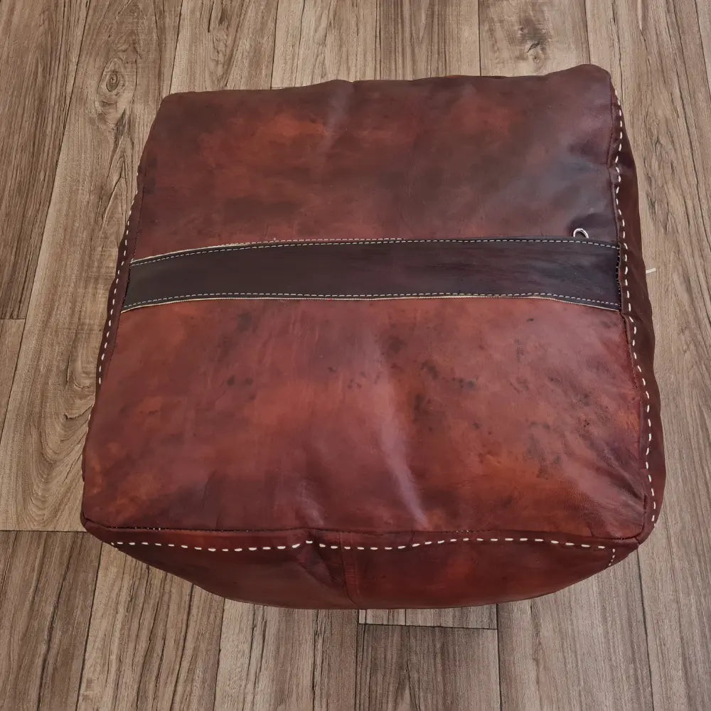 Brown Moroccan Leather Pouf – Minimalist, Earthy & Artisan-Crafted