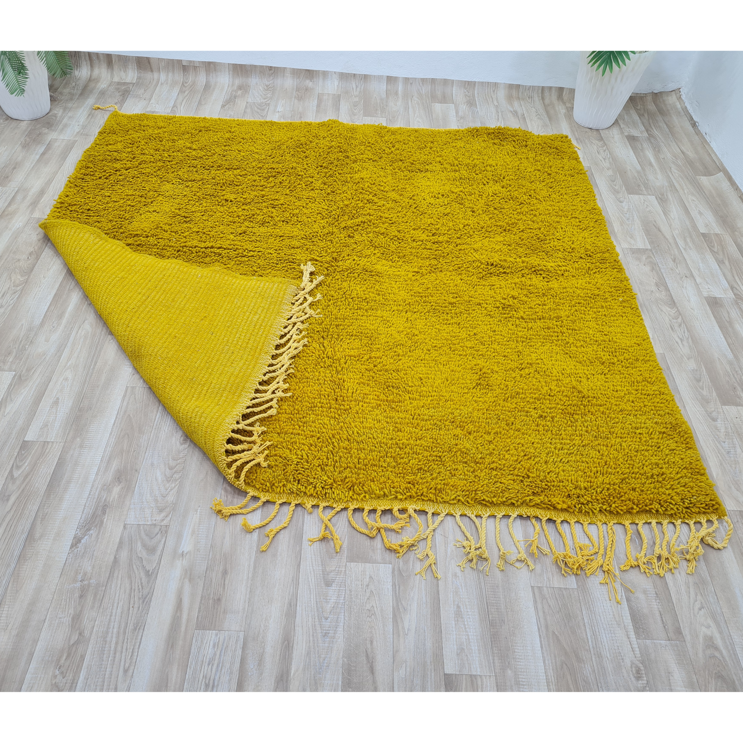 Vibrant Yellow Moroccan Shag Rug – Soft & Plush Design – Handwoven Berber Art - Berber Handcrafts