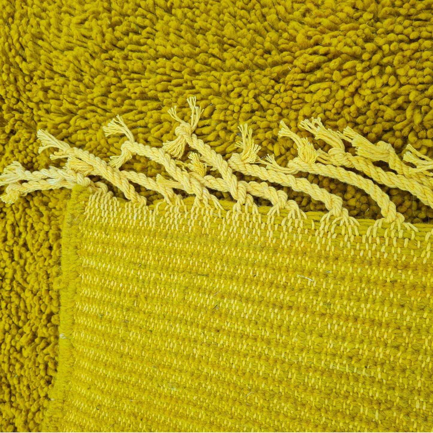 Vibrant Yellow Moroccan Shag Rug – Soft & Plush Design – Handwoven Berber Art - Berber Handcrafts
