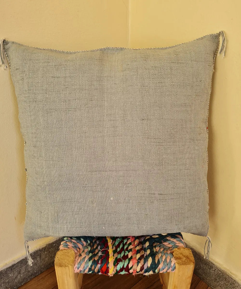 Two Handmade Moroccan Cactus Silk Pillows in Elegant Gray