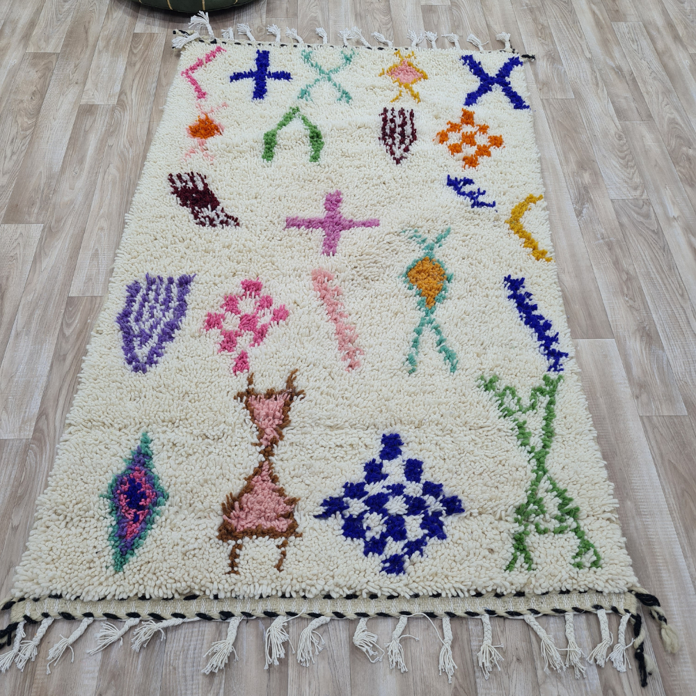 Tribal Azilal Moroccan Rug – Handwoven Wool Carpet with Berber Symbols – Custom Size - Berber Handcrafts