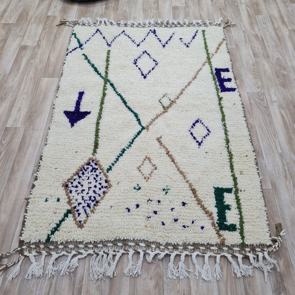 Abstract Azilal Wool Rug – Handmade Moroccan Tribal Carpet – Custom Size - Berber Handcrafts