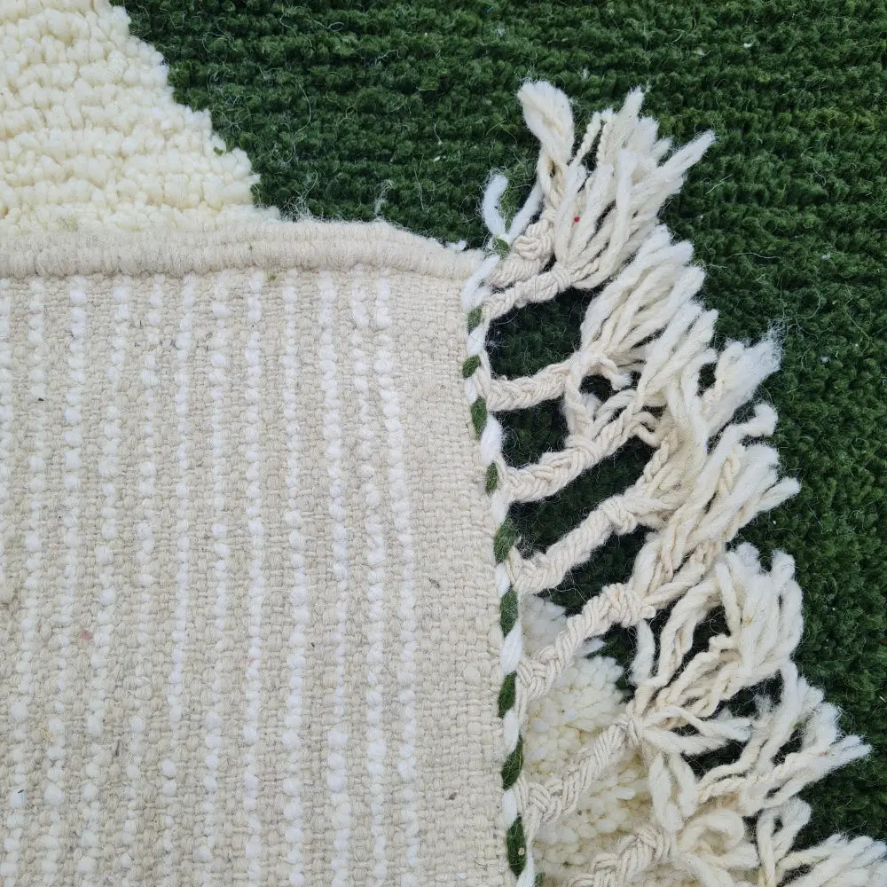 Minimalist Beni Ourain Rug – Green & Cream Wool Moroccan Carpet- Custom Size - Berber Handcrafts