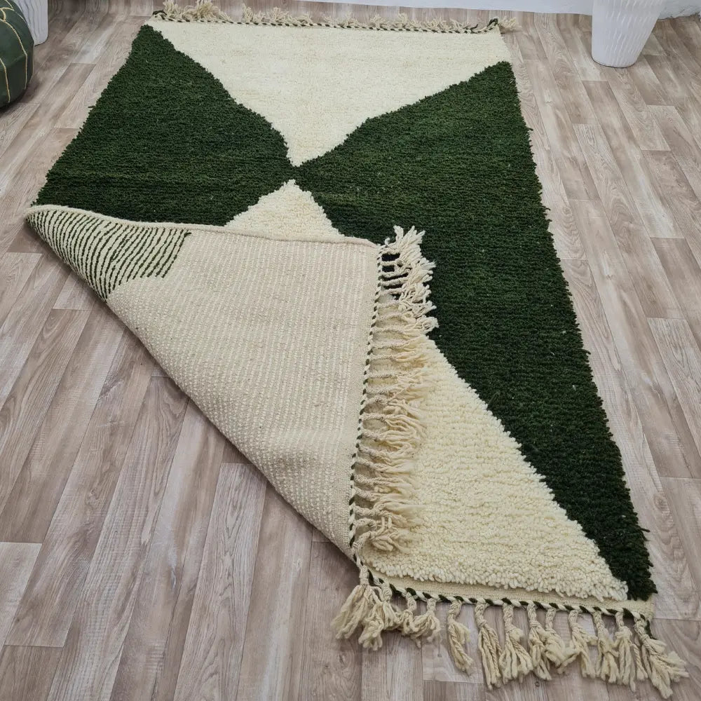 Minimalist Beni Ourain Rug – Green & Cream Wool Moroccan Carpet- Custom Size - Berber Handcrafts