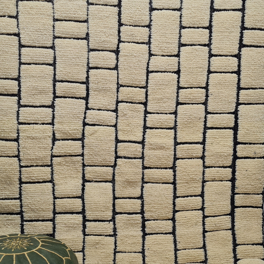 Modern Abstract Moroccan Rug – Beni Ourain Wool Carpet with Black Geometric Design- Custom Size. - Berber Handcrafts