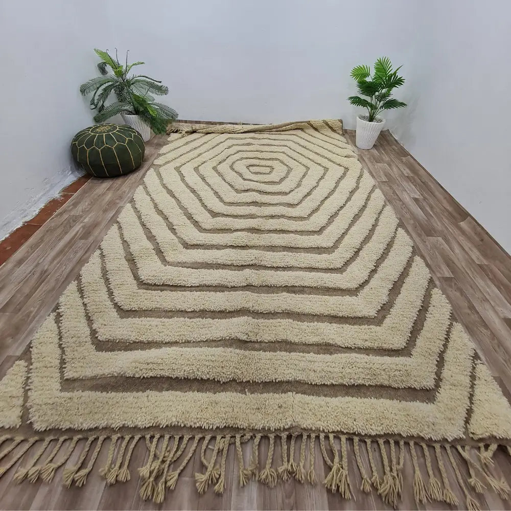 Hexagon Spiral Moroccan Rug – Neutral Beni Ourain Wool Carpet- Custom Size - Berber Handcrafts