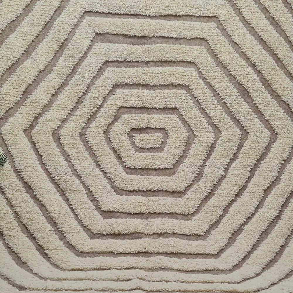 Hexagon Spiral Moroccan Rug – Neutral Beni Ourain Wool Carpet- Custom Size - Berber Handcrafts