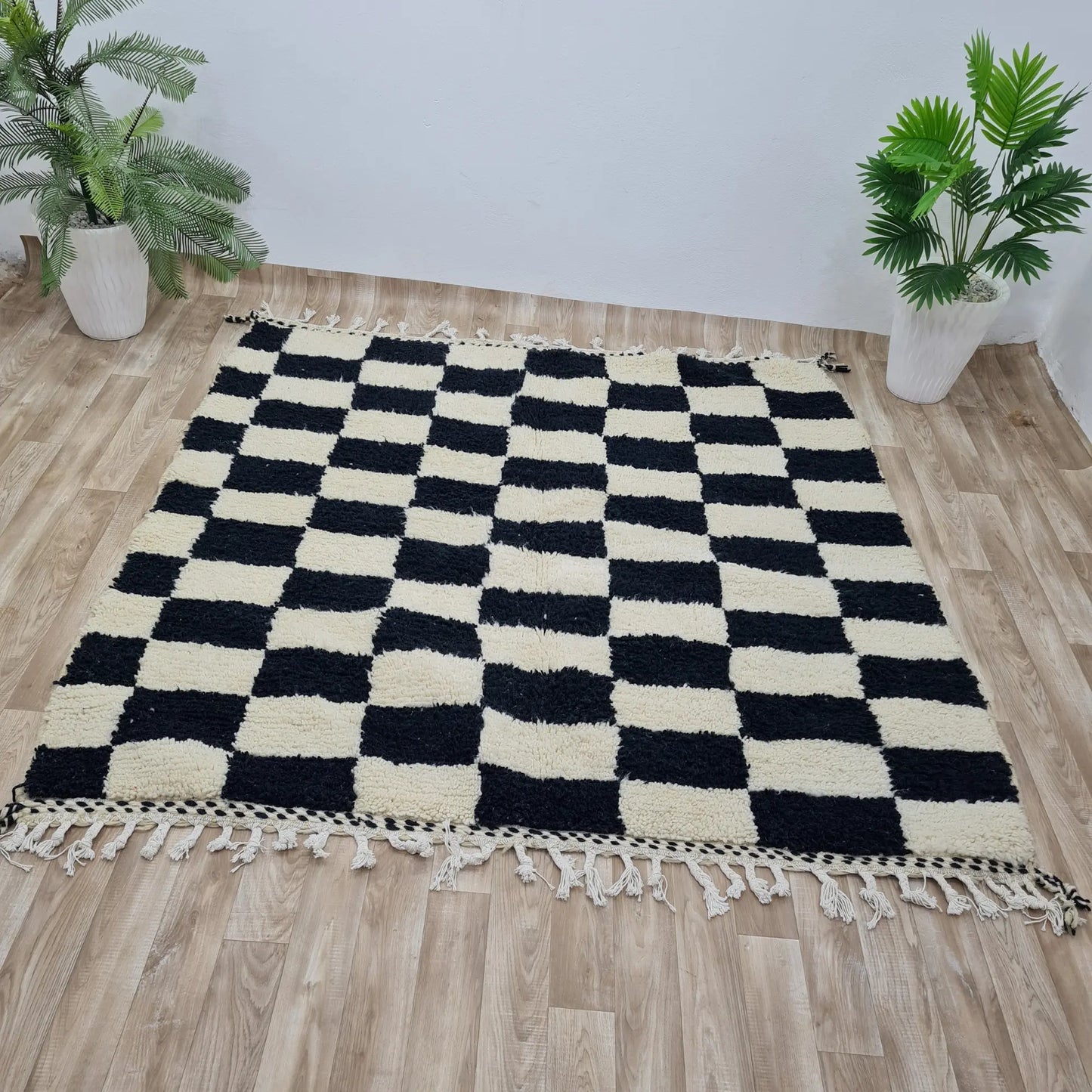 Classic Black & White Checkered Moroccan Rug – Handwoven Berber – Custom Size - Berber Handcrafts