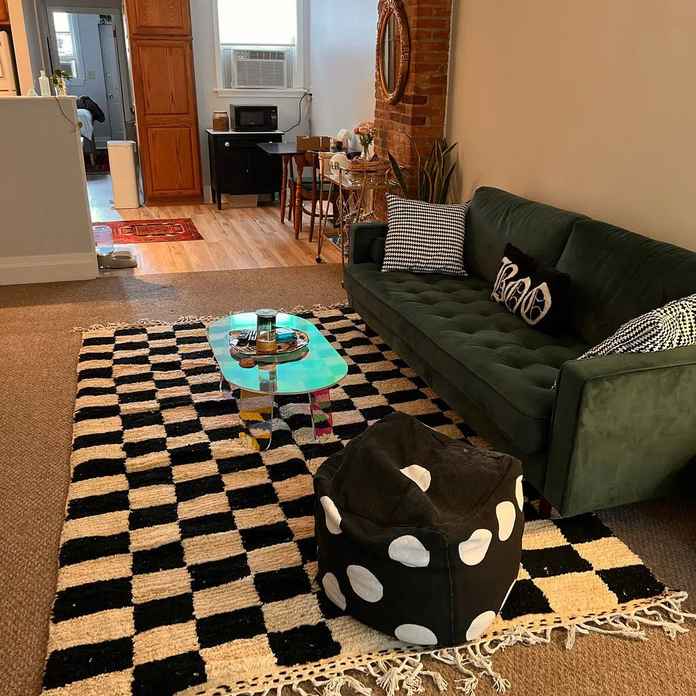 Classic Black & White Checkered Moroccan Rug – Handwoven Berber – Custom Size - Berber Handcrafts