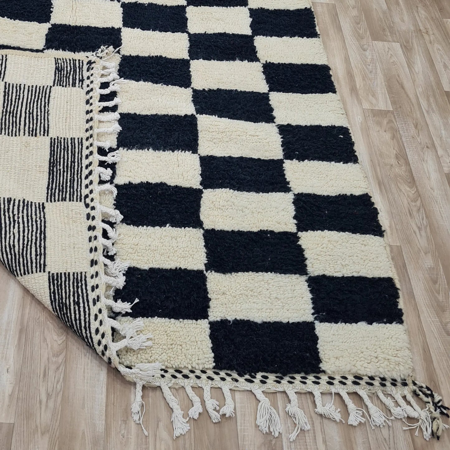 Classic Black & White Checkered Moroccan Rug – Handwoven Berber – Custom Size - Berber Handcrafts