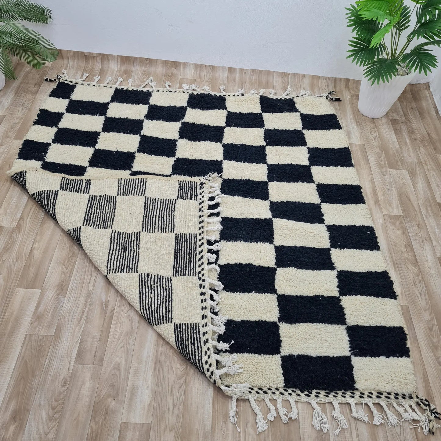 Classic Black & White Checkered Moroccan Rug – Handwoven Berber – Custom Size - Berber Handcrafts