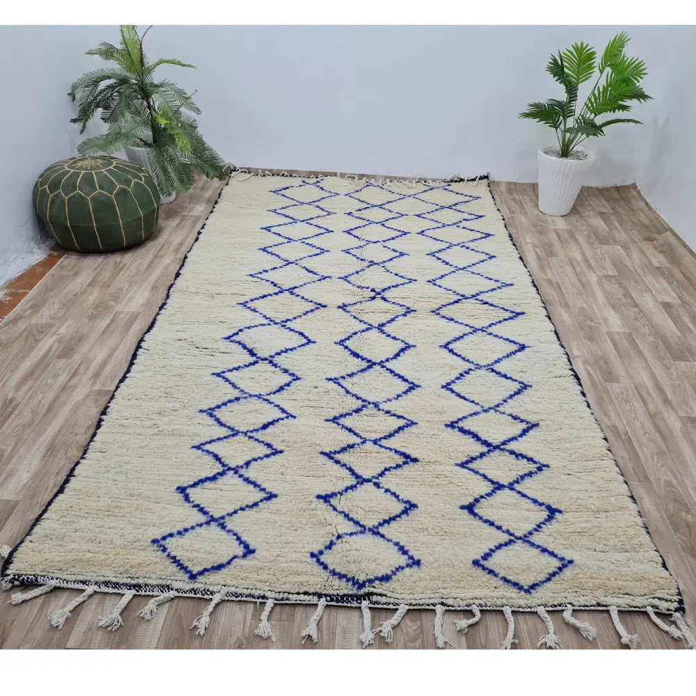 Moroccan Beni Ourain Rug – Blue Diamond Pattern Wool Carpet– Custom Size - Berber Handcrafts