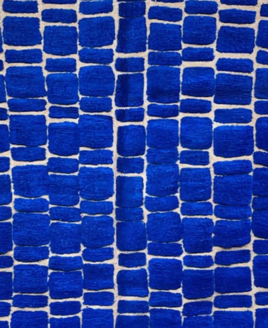 Blue Checkerboard Moroccan Rug – Bold Handmade Wool Carpet – Custom Size - Berber Handcrafts