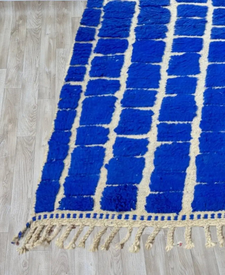 Blue Checkerboard Moroccan Rug – Bold Handmade Wool Carpet – Custom Size - Berber Handcrafts
