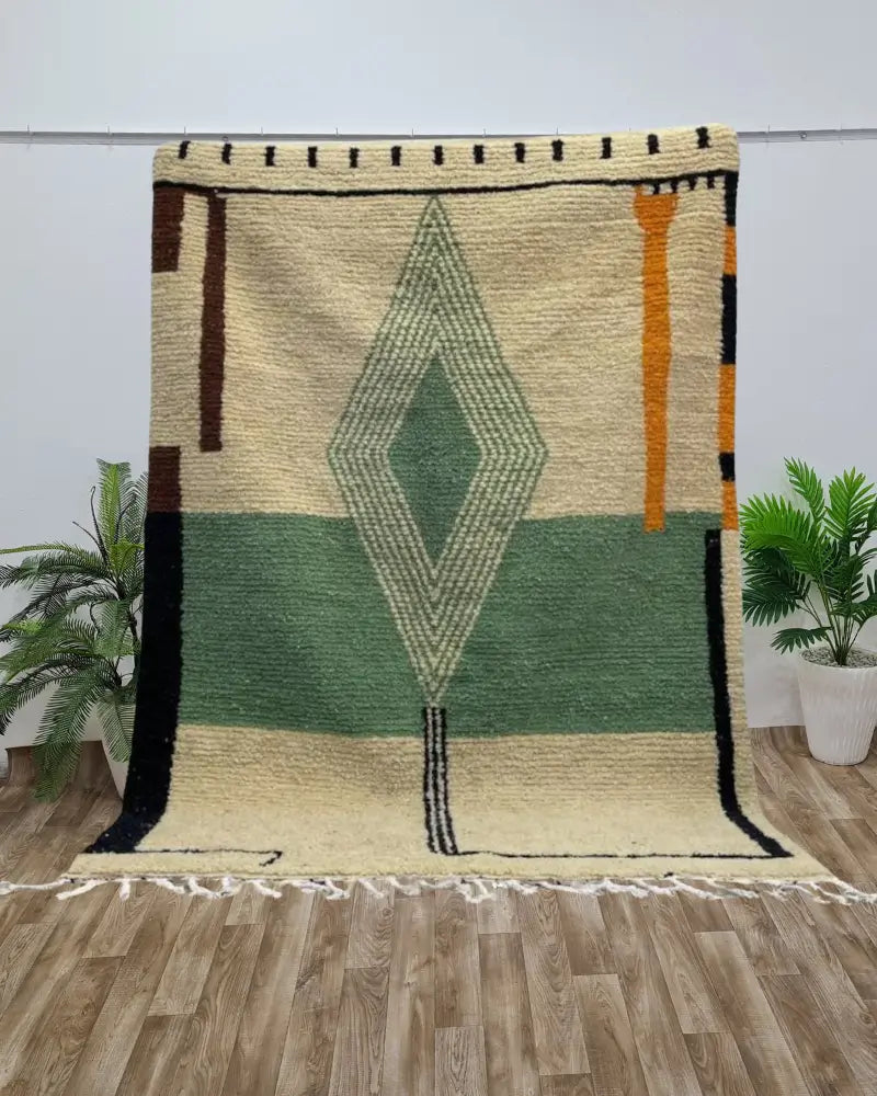 Geometric Beni Ouarain Rug – Moroccan Diamond Wool Carpet – Custom Size - Berber Handcrafts