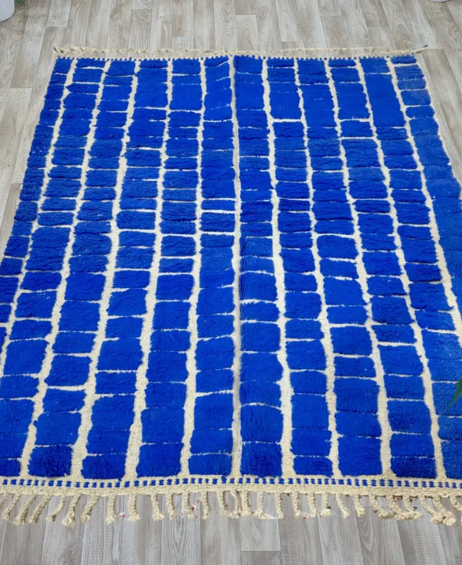 Blue Checkerboard Moroccan Rug – Bold Handmade Wool Carpet – Custom Size - Berber Handcrafts