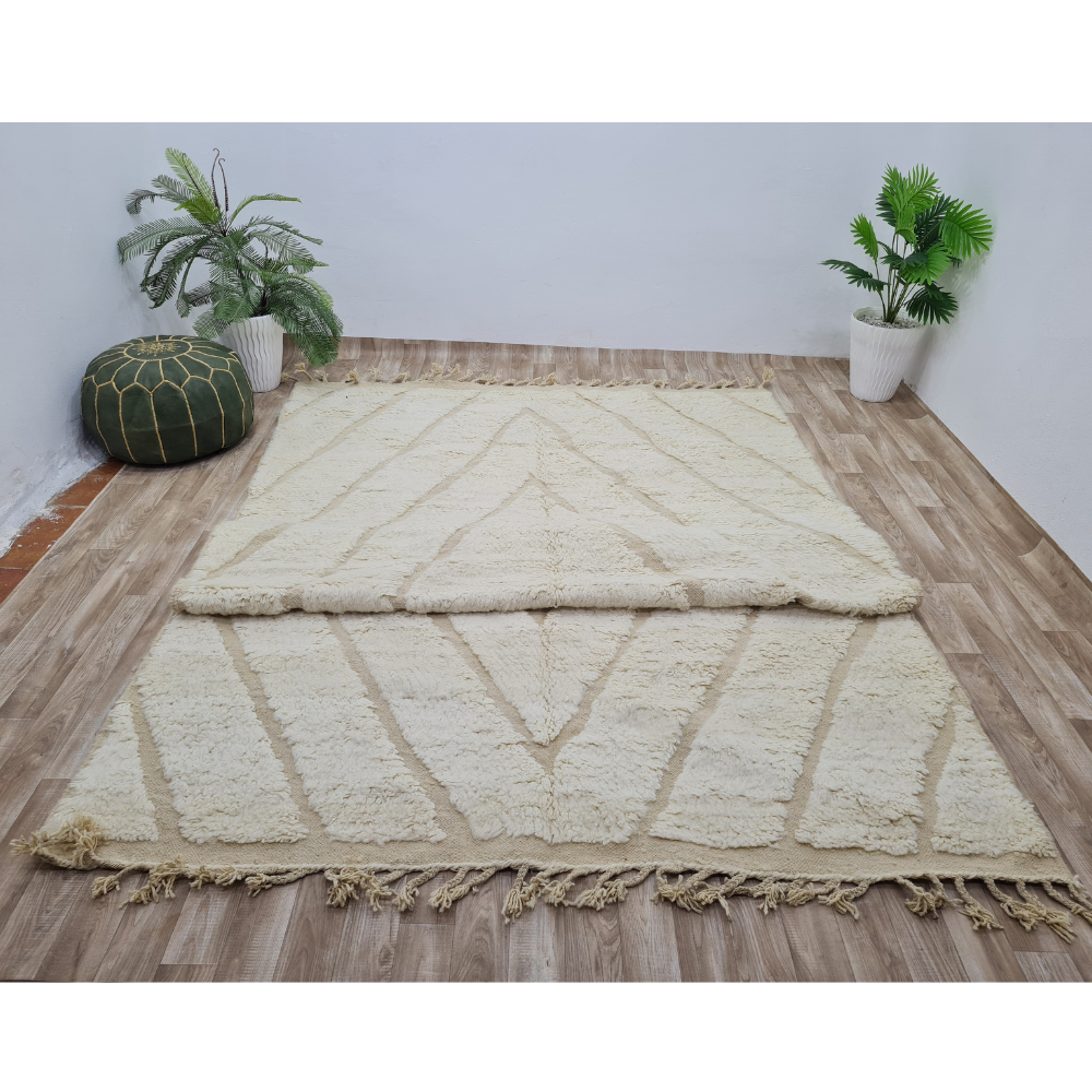 Berber Diamond Pattern Rug – Cream Beni Ourain Wool Carpet – Custom Size - Berber Handcrafts