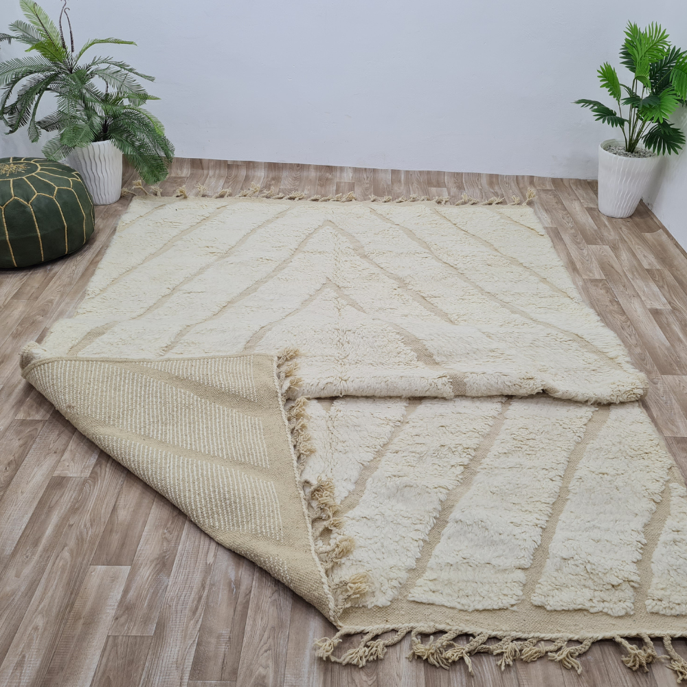 Berber Diamond Pattern Rug – Cream Beni Ourain Wool Carpet – Custom Size - Berber Handcrafts