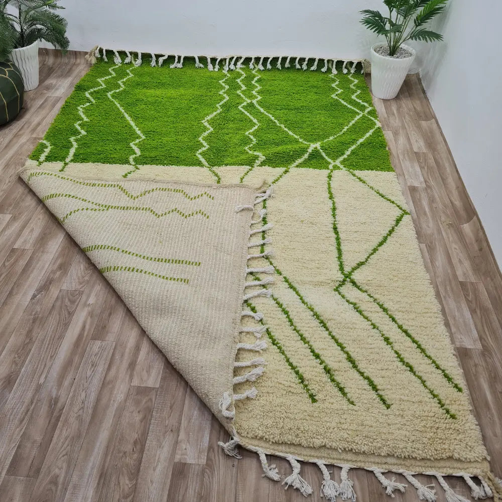 Green Modern Moroccan Rug – Handwoven Wool Carpet with Geometric Design- Custom Size - Berber Handcrafts