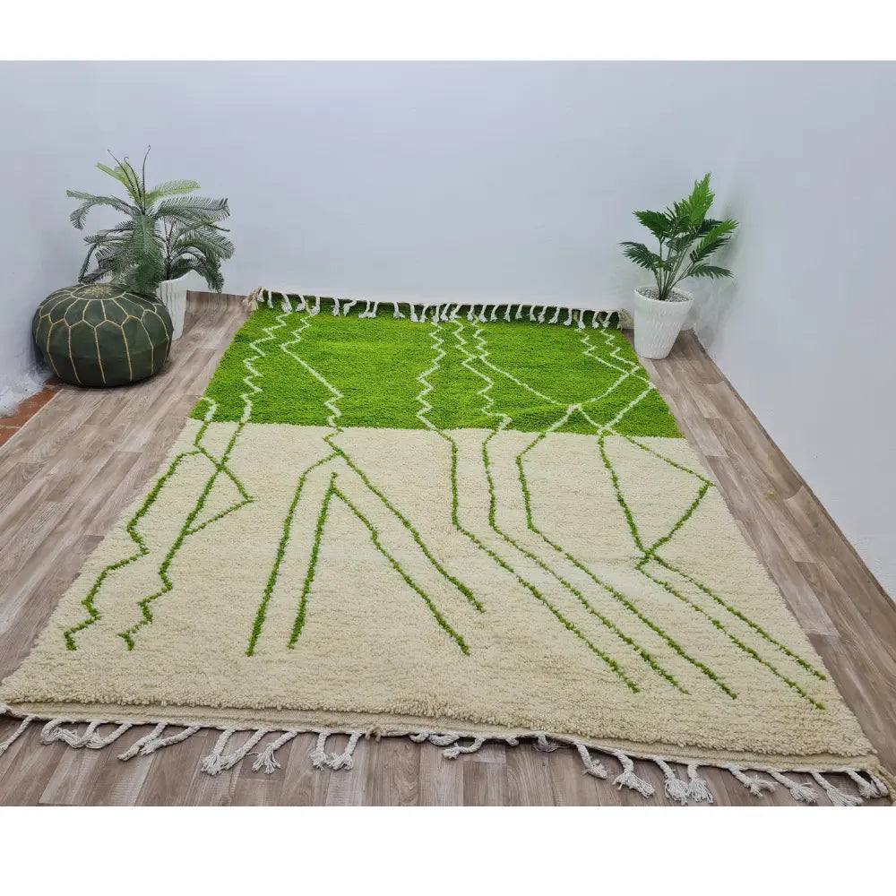 Green Modern Moroccan Rug – Handwoven Wool Carpet with Geometric Design- Custom Size - Berber Handcrafts