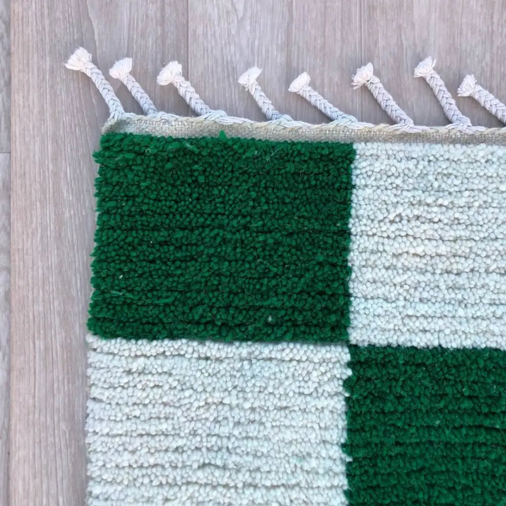 Green Checkered Moroccan Rug – Handwoven Wool Carpet – Custom Size - Berber Handcrafts