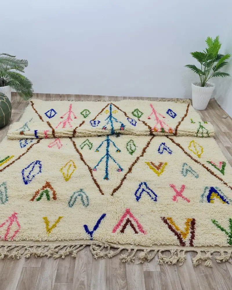 Colorful Azilal Moroccan Rug – Handmade Wool Berber Carpet with Tribal Symbols- Custom Size - Berber Handcrafts