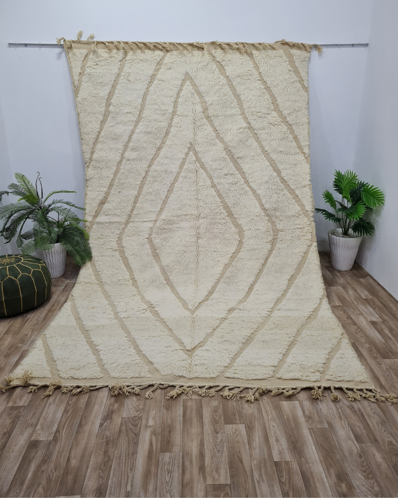 Berber Diamond Pattern Rug – Cream Beni Ourain Wool Carpet – Custom Size - Berber Handcrafts