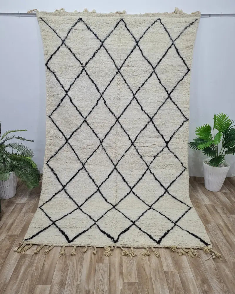 Beni Ourain Moroccan Rug – Minimalist Black Diamond Wool Carpet– Custom Size - Berber Handcrafts